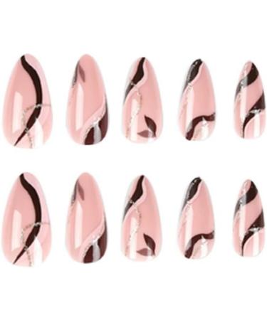 24 Pcs Glitter Wavy Stiletto False Nails Short Maroon French Press on Nails - With Nail Glue & Almond Stick on Nails - Women's Fake Nails for Nail Art - Buy Online on SooperMarket.com