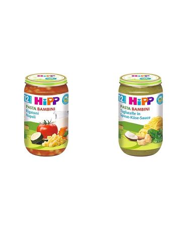 Hipp pasta bambini-rigatoni napoli 6 Pack (6 x 250 g) & pasta bambini-tagliatelle in spinach cheese sauce 6 Pack (6 x 250 g) bundle with pasta bambini rigatoni napoli & for small gourmet menus bulgure vegetable pan with chickpeaand bio-cattle 250 g (6 Pac