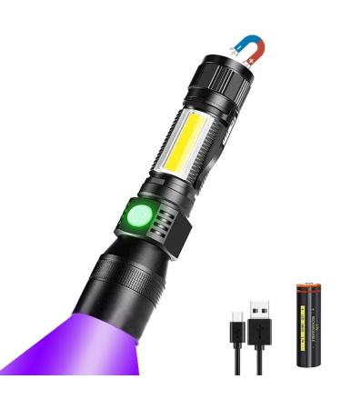 UV LED Torches Rechargeable (with 2200 mAh 18650 Battery) iToncs 3 in 1 White Light Black Light COB Red Light Torch Small Strong Magnet Bright 395 nm UV Lamp for Banknotes Urine of Pets 1 piece