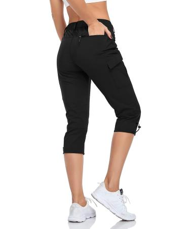 GymBrave Women's Hiking Cargo Pants - Quick Dry Capris for Outdoor Camping - UPF 50, Water Resistant, Zipper Pockets - Black, Medium - Buy Online on SooperMarket.com