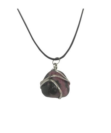 Raw Rhodonite Tumbled Crystal Healing Pendant Necklace for women Good Luck Rhodonite Stone of Empath Compassion and Emotional Balance Silver Wire Wrapped Pendants Spiritual Gift