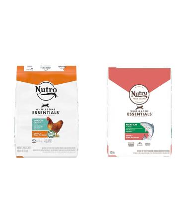 NUTRO WHOLESOME ESSENTIALS Indoor Adult Dry Cat Food Chicken & Brown Rice 6.35kg Bag & Wholesome Essentials Adult Dry Cat Food Salmon & Brown Rice Recipe 6.35 kg Bag