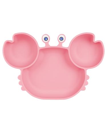 Vicloon Silicone Suction Plate for Toddlers Baby Suction Plate Baby Cutlery Feeding Training Divided Plate Non Slip Silicone Baby Weaning Plate for Most Highchairs Trays (Pink)