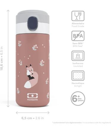 Monbento Kids Insulated Water Bottle - 12 Oz - Leakproof - Hot/Cold 12 Hours - BPA-Free - Pink Cinnamon Fox - Buy Online on SooperMarket.com