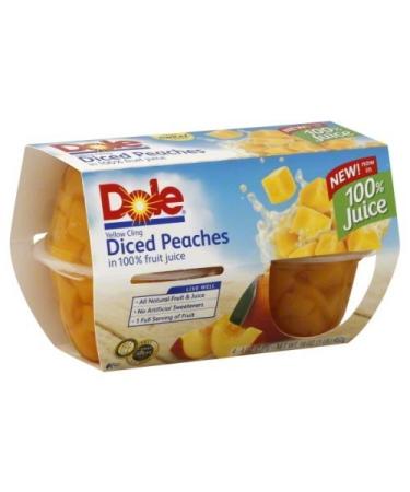Dole Yellow Cling Diced Peaches Fruit Bowl in Light Syrup 4 - 4 oz cups (Pack of 6)