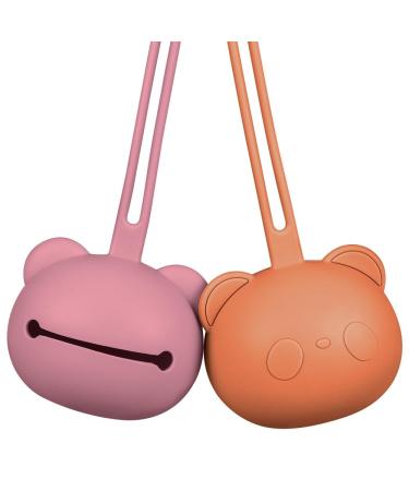 Airfish silicone pacifier box 2 pack BPA-free baby bear pacifier bag silicone shell for baby travel slider pacifier storage box pacifier holder for girls young orange and dark pink