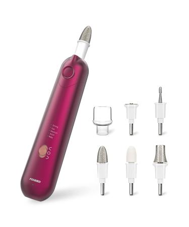 POLAMD Cordless Manicure and Pedicure Set Rechargeable Electric Nail Files 5-speed LED Light Durable Attachments Excellent Home Use Electric Nail Drill for Cuticles Hard Skin Removal Red
