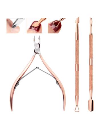 Cuticle Trimmer with Cuticle Pusher-Cuticle Pusher Cuticle Cutter Remover Cuticle Trimmer Nipper Nail Clipper Sets Nail Care Kit Professional Stainless Steel Manicure Pedicure Tools-3 PCS