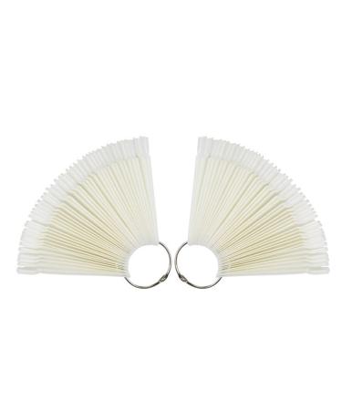2 Set/100 Tips Fan-shaped Nail Art Display Sticks Nail Polish Color Sample Sticks Display Polish Board Practice Tool with Metal Screw Split Ring Holder for Nail Art Display and Home DIY (White)