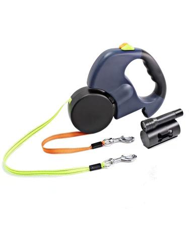 Double Headed Retractable Dog Lead with Flashlight and Poop Bags 10FT Heavy Duty Reflective Walking Pet Leades for Small Dogs or Cats up to 18 lbs Tangle-Free Blue Dog Lead