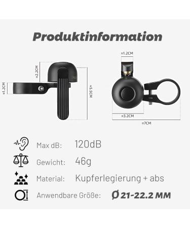 Arkim 120dB Bicycle Bell - Retro Mini Copper Bell for Left & Right-Handed Ideal for MTB Racing eBike & Kids' Bikes - 22.2mm Black - Buy Online on SooperMarket.com