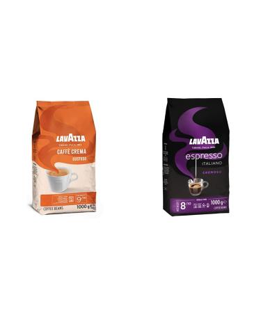 Lavazza Caff Crema Gustoso intensity 9/10 & Espresso Italiano Cremoso Arabica and Robusta coffee beans with aromatic notes of spices and cocoa intensity 8/10 medium roasting 1 kg crema gustoso bundle with espresso - Italiano cream