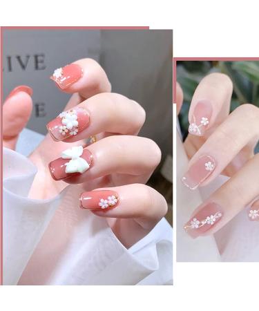 Dornail White Pink 3D Acrylic Flower Nail Charms with Pearl & Golden Caviar Beads - Nail Art DIY Decorations - Buy Online on SooperMarket.com