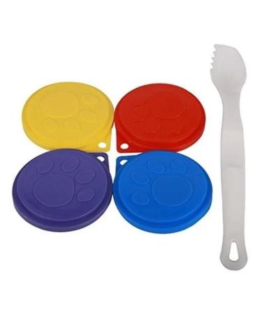 Pet Touch 4 x PET FOOD CAN COVERS CAT DOG REUSABLE PLASTIC LID COVER WITH FREE SPOON/FORK