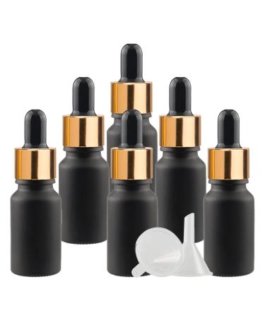 ZEOABSY 6 Pieces 10ml Empty Frosted Black/Gold Glass Dropper Bottles with Glass Pipette for Essence Essential Oil Elite Fluid Travel Cosmetics Storage Containers