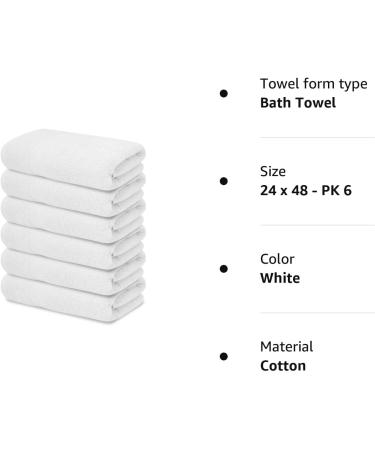 White Cotton Bath Towels Set - Pack of 6 | 24x48 Inch Ultra Soft Spa Towels | 100% Cotton Hotel Collection Towels for Bathroom | Workout Towels - PK 6 - Buy Online on SooperMarket.com
