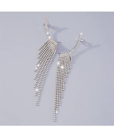 Shop Boho Silver Long Tassel Crystal Earrings - Statement Dangle for Women & Girls | Perfect for Weddings & Parties - Buy Online on SooperMarket.com