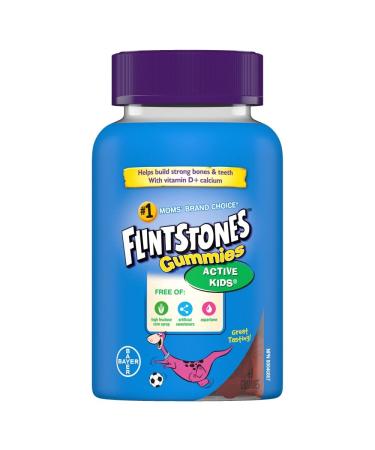 FLINTSTONES Active Kids Multivitamin Gummies - Multivitamins for Kids Kids Multivitamin Gummy with Vitamin D and Calcium Free of Artificial Sweeteners Free of Aspartame 60 Gummies