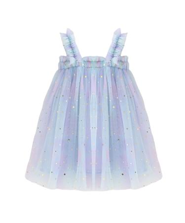 PythJooh Baby Girl Tulle Dress Toddler Girl Sleeveless Butterfly Wings Tutu Princess Dress Daisy Stars Sundresses for 0-4Years 12-18 Months Starry Blue