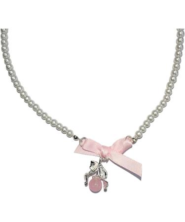 Oralgos Elegant Pearl Necklace with Bow | Adjustable Collarbone Chain for Weddings & Special Occasions - Silver - Buy Online on SooperMarket.com