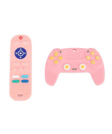 2er-pack bite rings silicone-baby bites silicone-baby bites bites tv remote control form educational chew sensory bite rings (pink)