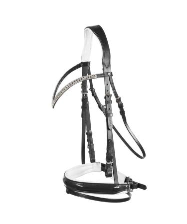 HORZE Grayson Classic Leather Ergonomic Snaffle Dressage Bridle with Detachable Flash Black/White Horse