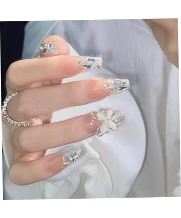Long Press on Nails Long False Nail French Tip Fake Nails with 3D Butterfly Rhinestones Designs Glossy Full Cover Acrylic Nails for Women False Nails & Accessories - Buy Online on SooperMarket.com