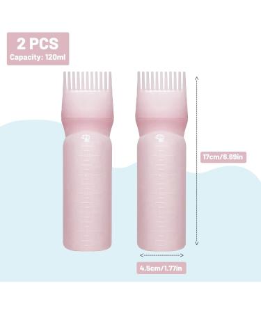 2PCS Hair Oil Applicator Bottles - Root Comb & Dye Brush Squeeze Bottles with Graduated Scale (Pink) - Buy Online on SooperMarket.com