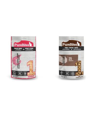 PureBites Freeze Dried Shrimp Cat Treats 23g | 1 Ingredient | Made in USA & Cat Food Topper 80g | Turkey Recipe | Made in USA