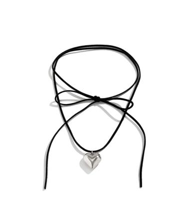 Oralgo's necklace with simple heart trailer knotted loop choker necklace adjustable collar necklace collarbone chain jewelry silver