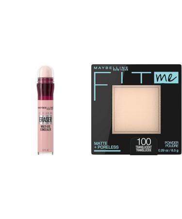 Maybelline New York Instant Age Rewind Eraser Dark Circles Treatment Concealer Brightener 160 0.2-fluid Ounce & New York Matte + Poreless Pressed Face Powder Makeup Translucent 8.5 Grams 160 + Face Powder
