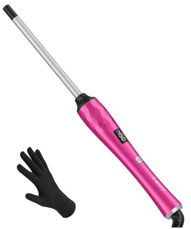 Small Curling Wand 3/8 Inch Curling Iron for Short & Long Hair Ceramic Small Barrel Curling Iron with Argan Oil & Keratin Infused 30s Fast Heat Up 12 Adjustable Temperature Glove Included Hotpink