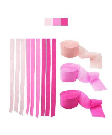 Streamers Paper 216ft Long 1.77in Wide Lovely Pink kits Crepe Paper Streamers,3 Colors, Tassels Streamer Paper for Birthday Party, Class Party, Family Gathering, Thanksgiving, Christmas Decorat