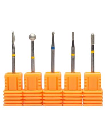 5 Pieces Nail Drill Bits Drill Bit for Professional Electric Manicure Manicure Accessories for Russian Manicure Cuticle Clean Drill Bit Diamond Nail Bit Flame Ball Head Cylinder Needle
