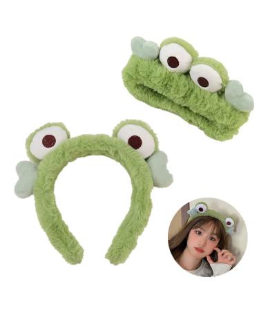 JLEivvi 2 Pieces Frog Makeup Headband Cute Frog Hair Hoop Frog Spa Headband Cartoon Frog Hair Bands Frog Hair Accessories For Face Washing Shower Sports Yoga Beauty Skincare