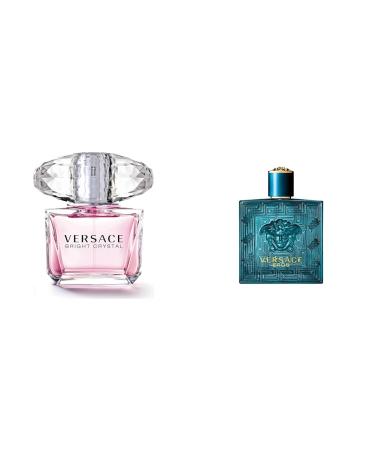 Versace Bright Crystal Eau de Toilette Spray for Women 3 Fl Oz & Eros for Men 3.4 oz Eau de Toilette Spray 3 Fl Oz (Pack of 1)+ 3.4 Fl Oz (Pack of 1)