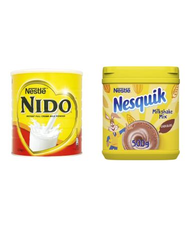 Nido Instant Full Cream Milk Powder Substitute for Fresh Milk For Tea & Coffee 2.5kg Tin & Nesquik Chocolate Flavoured Milkshake Powder For Milk Fortified with Vitamin D Breakfast