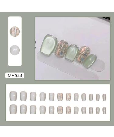 Senvenski Short Coffin Press On Nails Jelly Green Glitter Cat Eye Magnetic Holographisch Fake Nails Shimmery Acrylic Nails Full Cover with Nail Glue for Women and Girls (CD052) - Buy Online on SooperMarket.com