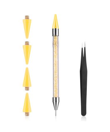 Prasacco Rhinestone Picker Tool Rhinestones Applicator Tools Rhinestone Picker Dotting Wax Pen Nail Art Tool with 4 Orange Replaceable Wax Head and 1 Tweezer for DIY Nail Art Tool