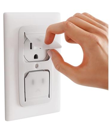 Block-It-Socket - Outlet Covers Baby Proofing (Made in USA) Never Lose an Outlet Plug Cover Again, Stays Attached to Face Plate, No Choking Hazard - Child Safety Switch (8 Pack - 16 Receptacles) Clear