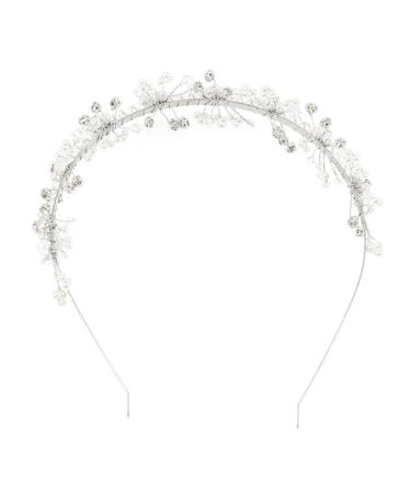 PLAFOPE Flower Girl Wedding Headband Flower Girl Headpieces for Wedding Headband Hair Ties Bride Tiara Hair Ties with Bows Hair Jewelry Hair Accessories Crystal Beads White