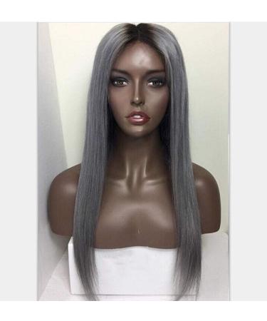 BGHJUE N Wig Medium Gray Long Straight Synthetic Wig Root Color Blend 50% Human Hair Fashion Wigs For Women