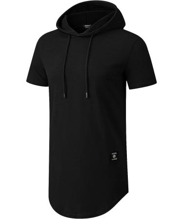 Aiyino Men's Short Sleeve Athletic Hoodie - Solid Color Fashion Pullover | Black - Buy Online on SooperMarket.com