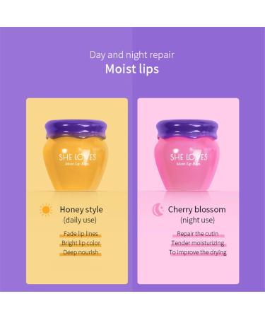 2PCS Honey & Sakura Overnight Lip Mask | Hydrating & Repairing Lip Balm | Exfoliating Lip Scrubs - Buy Online on SooperMarket.com