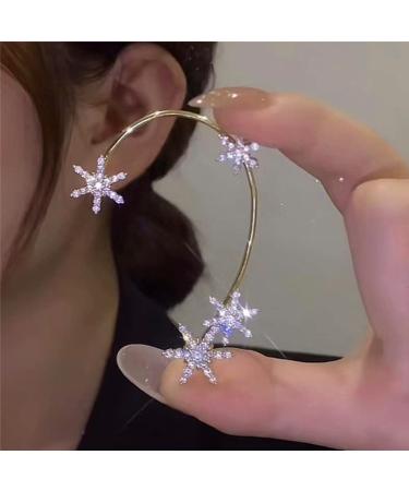 Wiwpar Gold Zircon Star Ear Cuff Earrings | Non-Pierced Rhinestone Wrap Around Climber Earrings for Women & Girls - Buy Online on SooperMarket.com
