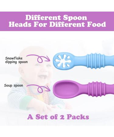Vicloon Baby Fork and Spoon 4Pcs Set - Silicone Self Feeding Utensil for Infant Toddler - Easy Grip Soft Spoon Toddler Cutlery Kit - First Led Training Weaning - Blue/Pink/Purple/Green - Buy Online on SooperMarket.com