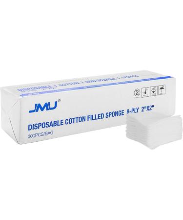 JMU Cotton Gauze Pads 2x2 8-ply Woven Gauze Sponges 200pcs Non-Sterile Surgical Sponges Nonstick Dental Gauze Pads for First Aid Wound Dressing 200 Count (Pack of 1)