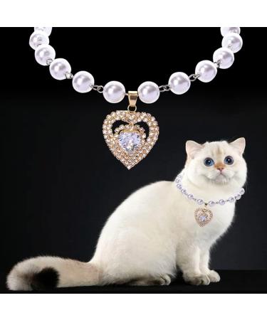 Rayminsino Pet Necklace - Rose Gold Heart & Cat Pearls Jewelry for Small Dogs & Cats | Shiny Gemstone Wedding Collars - Buy Online on SooperMarket.com