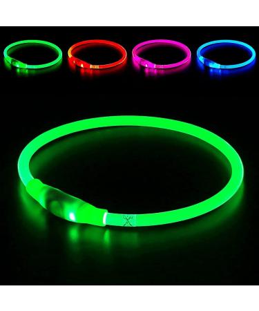 BSEEN LED Dog Collar, USB Rechargeable, Glowing Pet Dog Collar for Night Safety, Fashion Light up Collar for Small Medium Large dogs Green