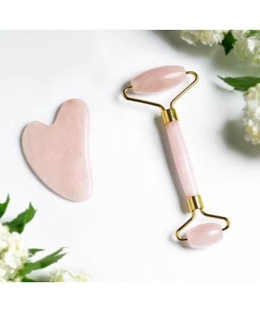 CHADO Roller & Gua Sha Set - Genuine Rose Quartz Facial Tools for Radiant Skin Drain & Sculpt | International Shipping Available - Buy Online on SooperMarket.com